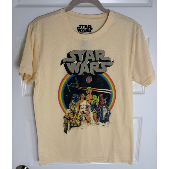 Star Wars Retro Rainbow Graphic T-Shirt Beige Unisex Tee Size M Movie Merch - Picture 2 of 4